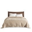 Woolrich Polyester Solid Berber Brushed Blanket w/ Crystal Velvet Binding in Tan