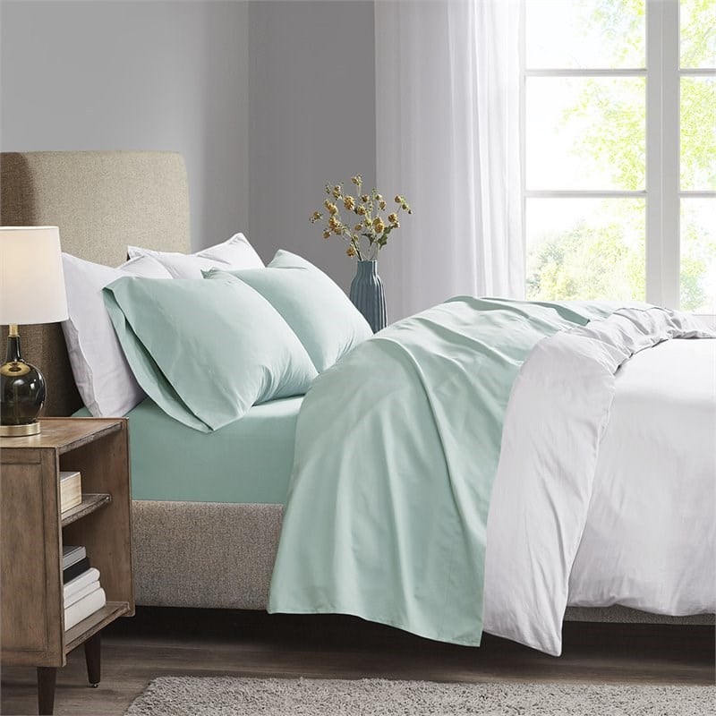 Madison Park Contemporary Polyester 3M Microcell Sheet Set in Seafoam