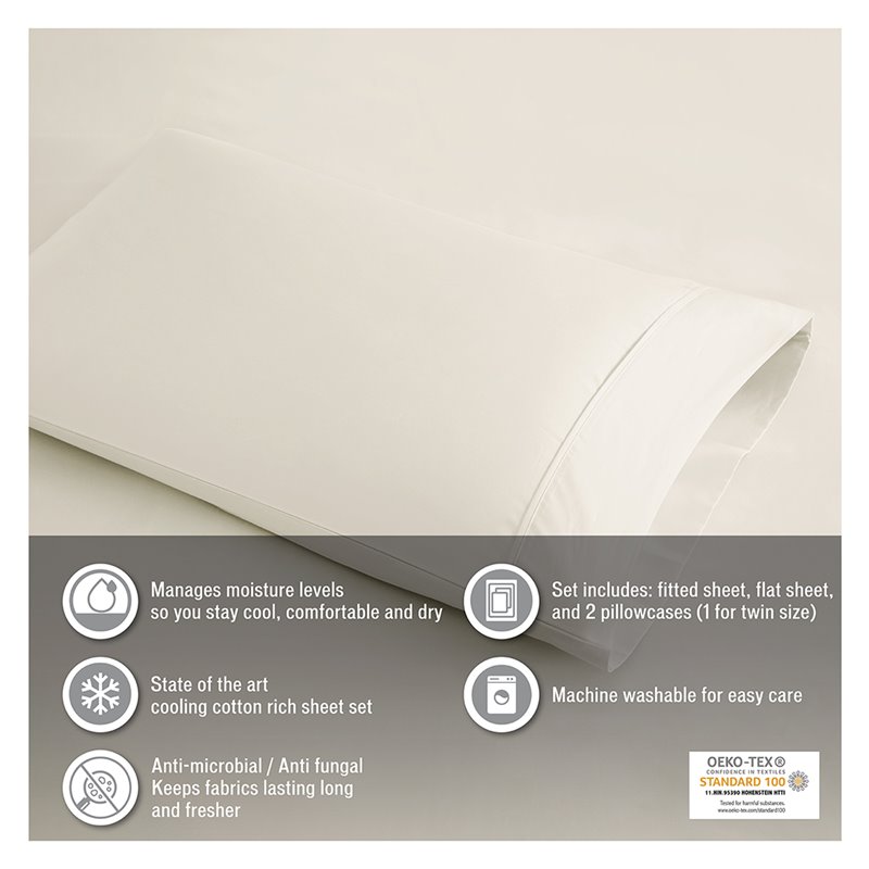 Beautyrest Contemporary Cotton and Polyester Sateen Cooling Sheet Sets in White
