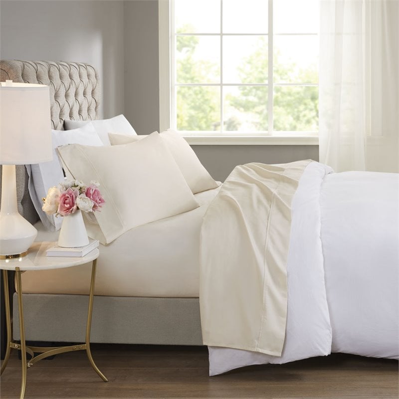 Beautyrest Contemporary Cotton and Polyester Sateen Cooling Sheet Sets in Ivory