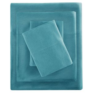 intelligent design contemporary polyester cotton solid sheet set in teal