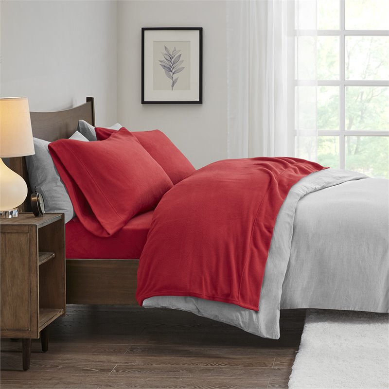 True North by Sleep Philosophy Polyester Micro Fleece Solid Sheet Set in Red