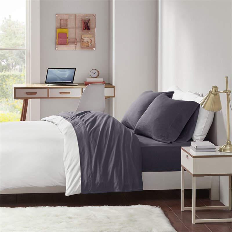 Intelligent Design Contemporary Cotton Polyester Jersey Knit Sheet Set in Gray