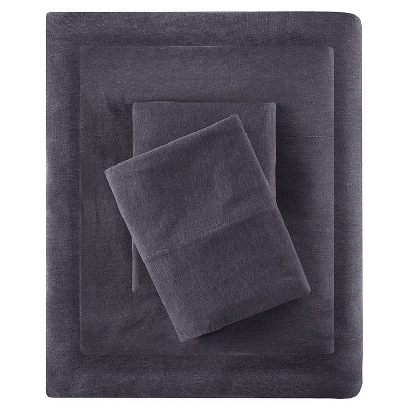 Intelligent Design Contemporary Cotton Polyester Jersey Knit Sheet Set in Gray