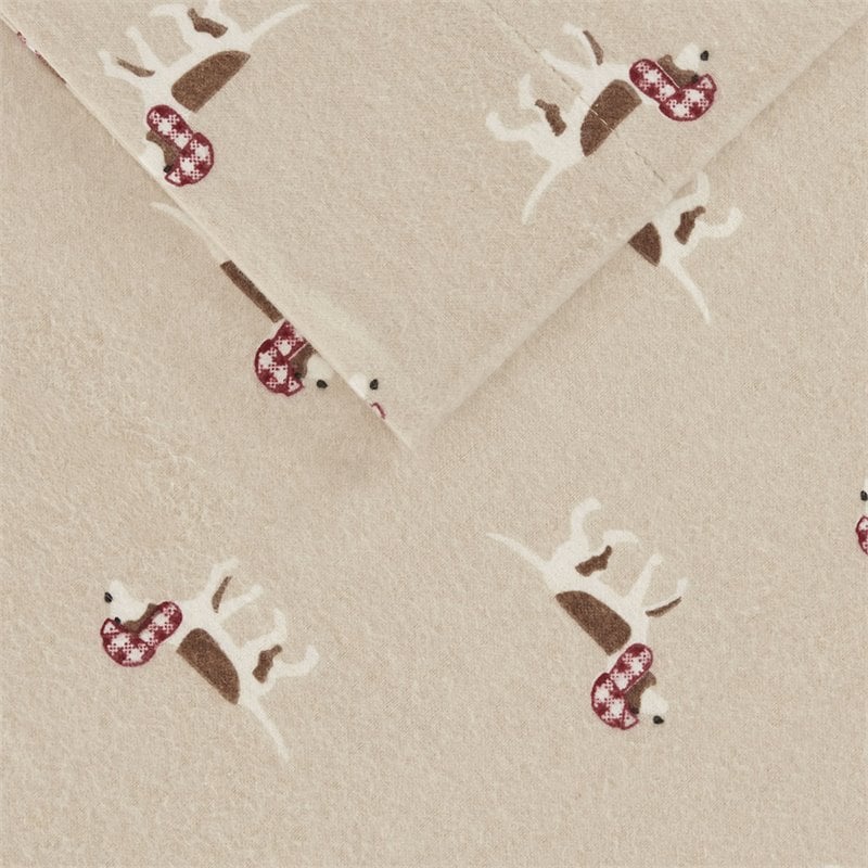 Woolrich 100 Percent Cotton Flannel Printed Sheet Set in Tan Dog
