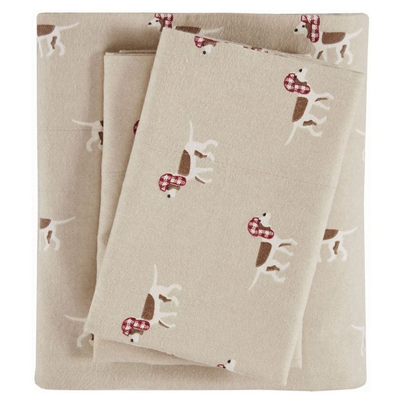 Woolrich 100 Percent Cotton Flannel Printed Sheet Set in Tan Dog