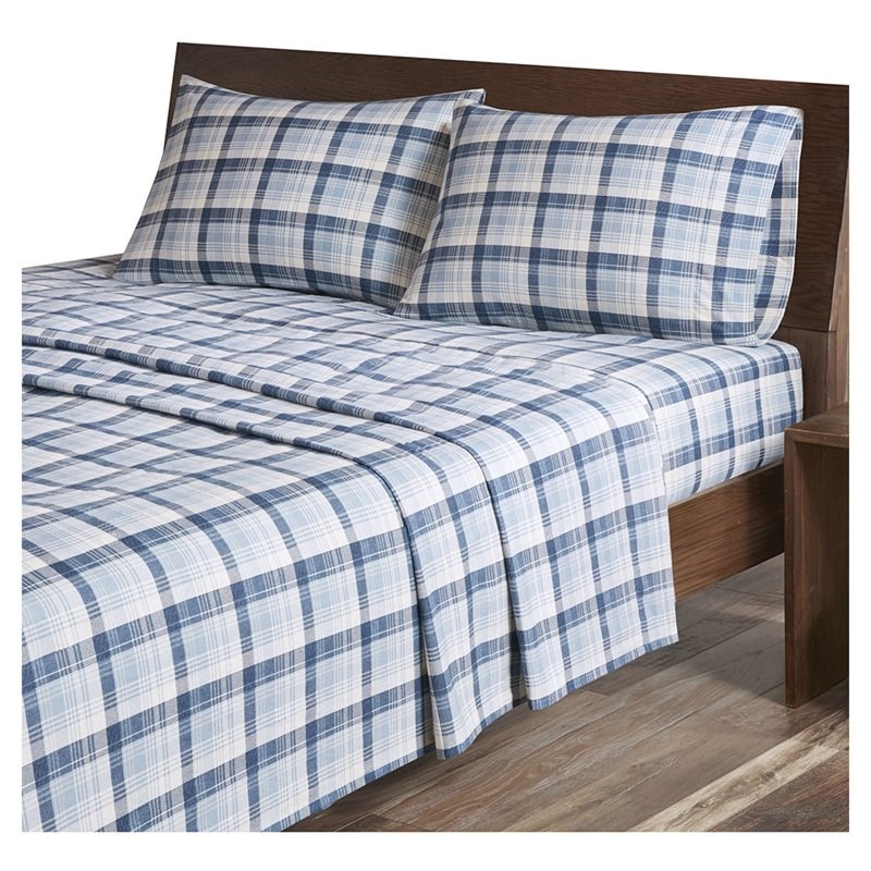 Woolrich 100 Percent Cotton Flannel Printed Sheet Set in Blue Plaid