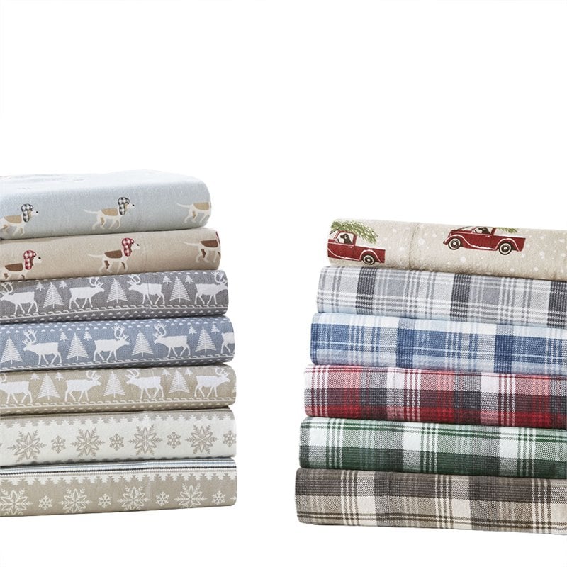 Woolrich 100 Percent Cotton Flannel Printed Sheet Set in Blue Plaid Finish