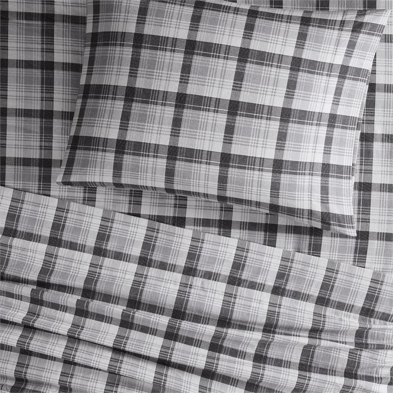Woolrich 100 Percent Cotton Flannel Printed Sheet Set in Gray Plaid Finish