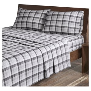 woolrich 100 percent cotton flannel printed sheet set in gray plaid finish