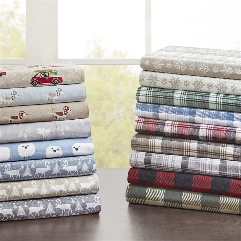 Woolrich 100 Percent Cotton Flannel Printed Sheet Set in Gray Plaid