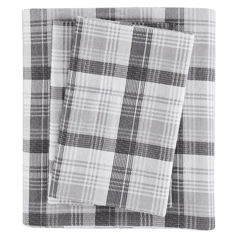 Woolrich 100 Percent Cotton Flannel Printed Sheet Set in Gray Plaid