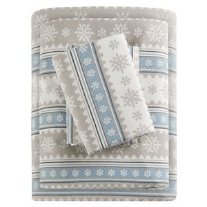 woolrich farmhouse 100 percent cotton flannel sheet set in blue snowflake