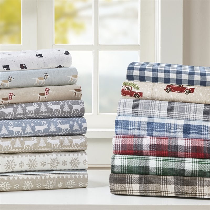 Woolrich Farmhouse 100 Percent Cotton Flannel Queen Sheet Set in Green Plaid