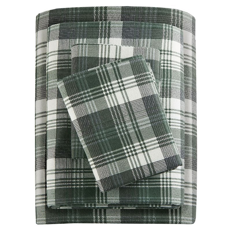 Woolrich Farmhouse 100 Percent Cotton Flannel Queen Sheet Set in Green Plaid