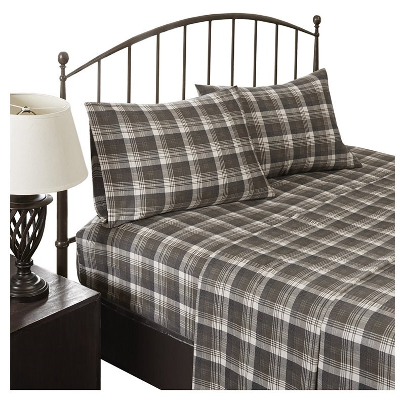 Woolrich Farmhouse 100 Percent Cotton Flannel Sheet Set in Brown Plaid Finish