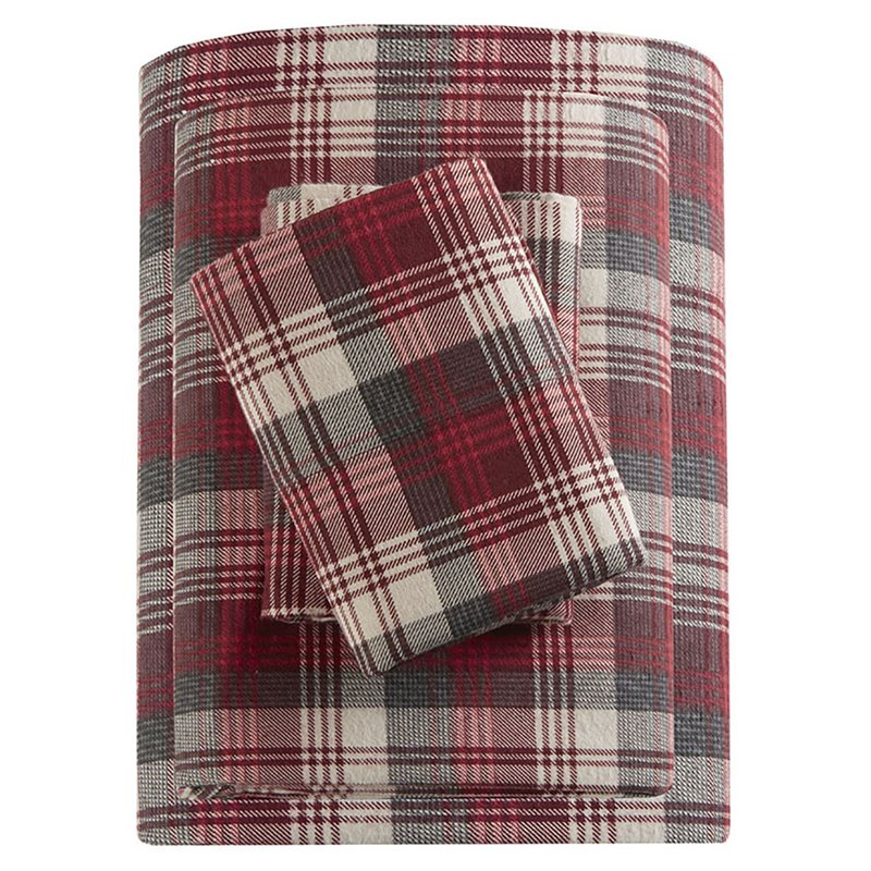 Woolrich Farmhouse 100 Percent Cotton Flannel Sheet Set in Red Plaid