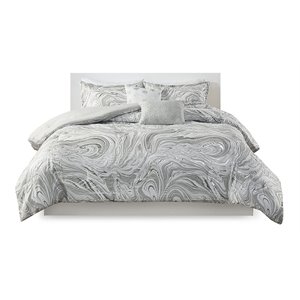 intelligent design polyester brushed comforter set in gray/silver