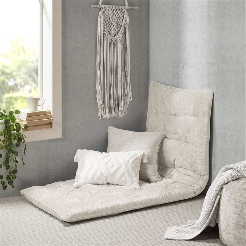 Intelligent Design Polyester Chenille Long Floor Cushion in Ivory
