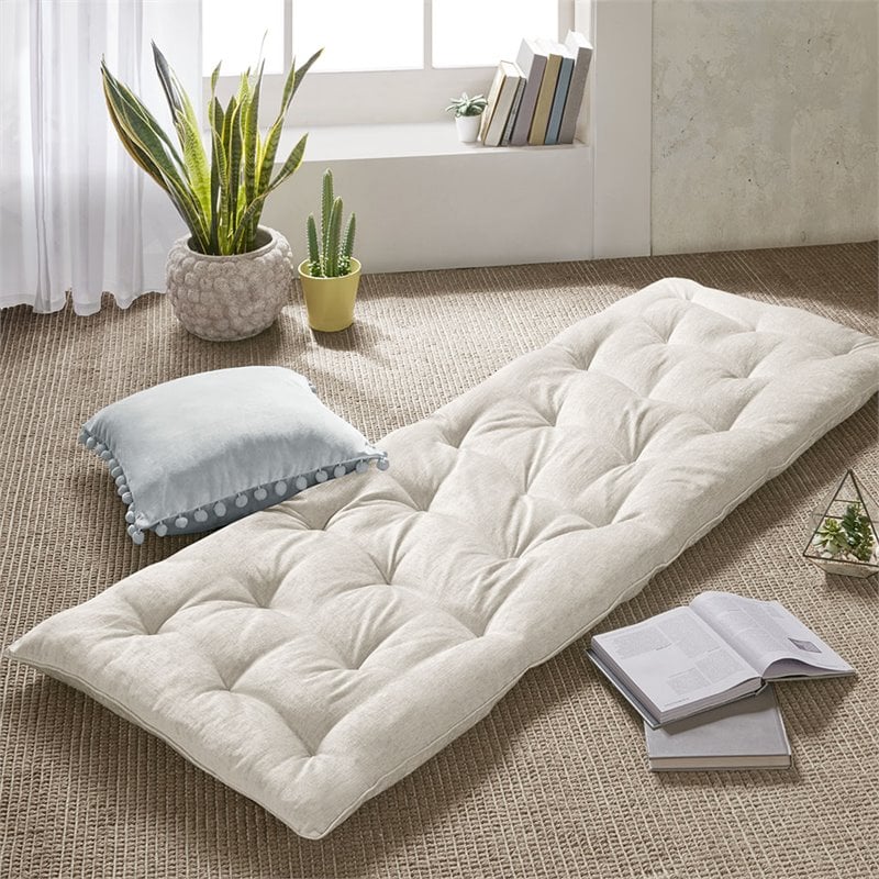 Intelligent Design Polyester Chenille Long Floor Cushion in Ivory