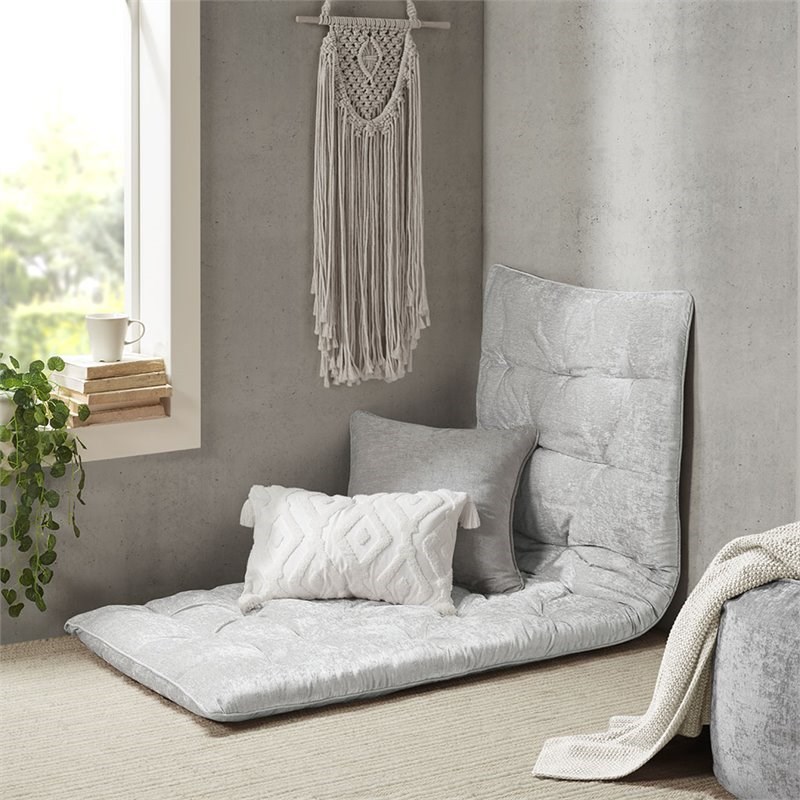 intelligent design polyester chenille long floor cushion in gray