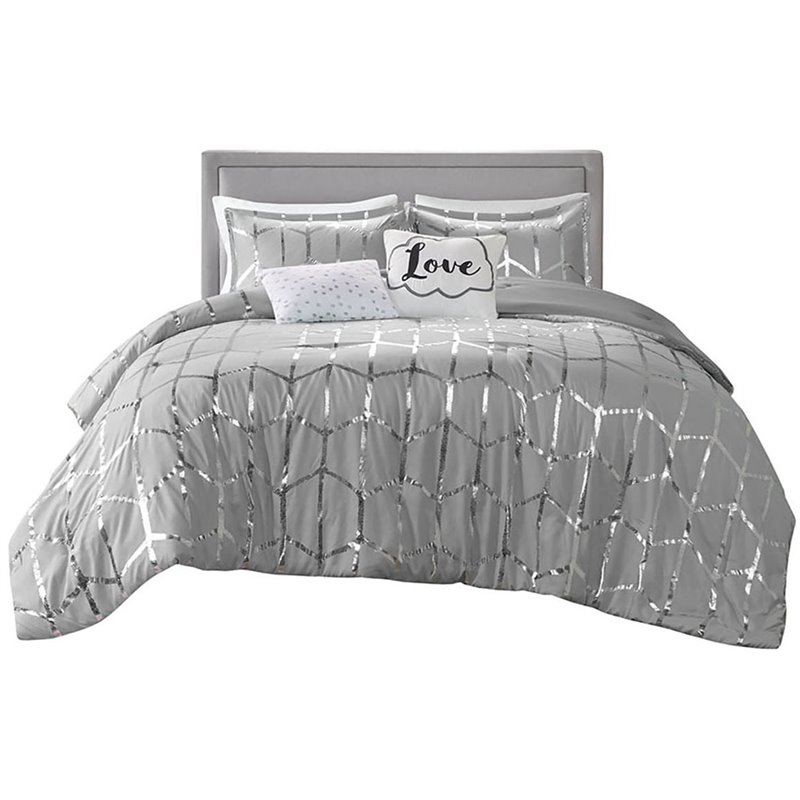 Intelligent Design Polyester Twin/Twin XL Duvet Cover Set in Gray/Silver