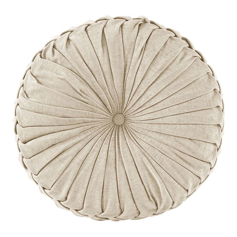Intelligent Design Polyester Chenille Round Floor Pillow Cushion in Ivory