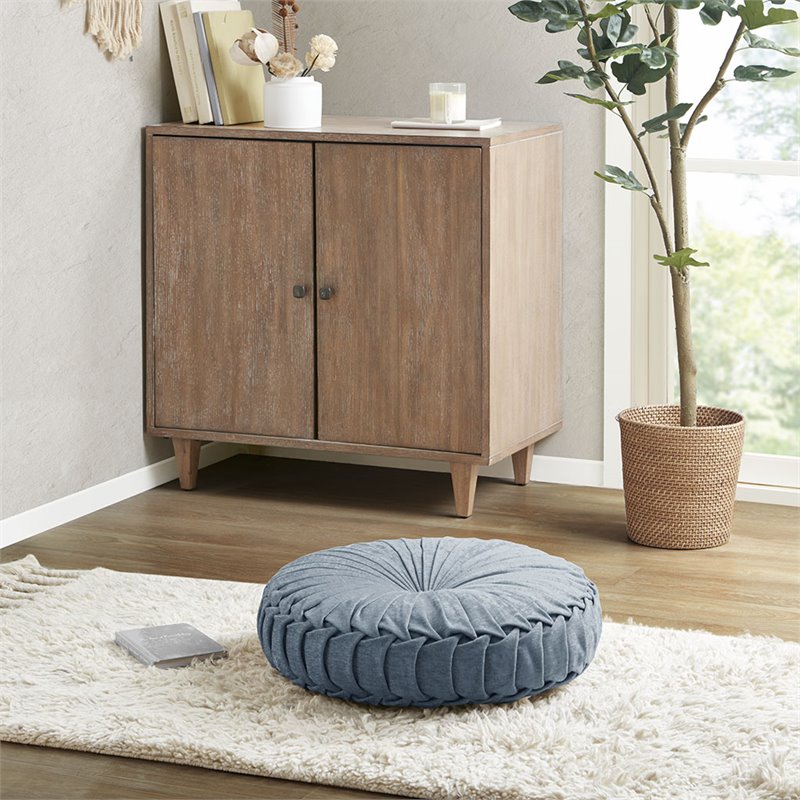 Intelligent Design Polyester Chenille Round Floor Pillow Cushion in Aqua