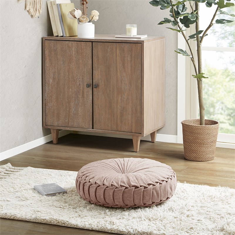Intelligent Design Polyester Chenille Round Floor Pillow Cushion in Blush