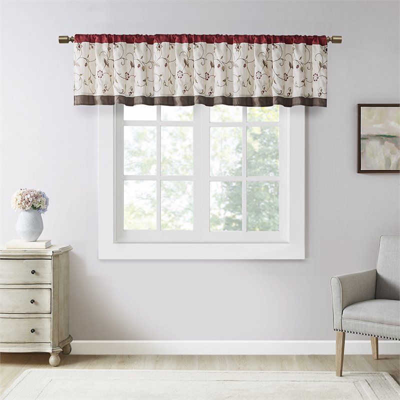Madison Park Polyester Embroidered Window Valance with Lining in Red