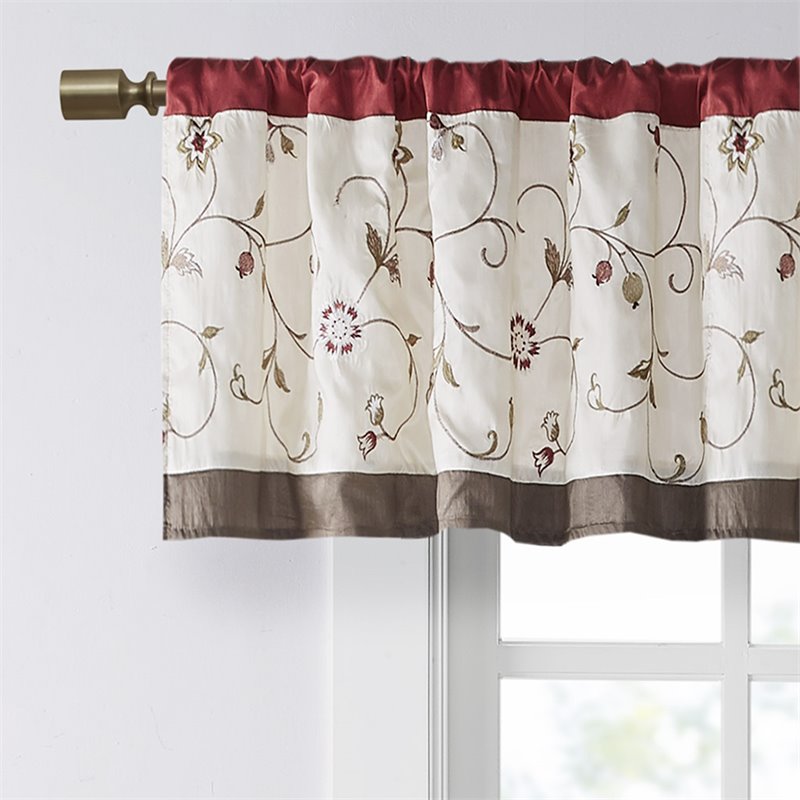 Madison Park Polyester Embroidered Window Valance with Lining in Red