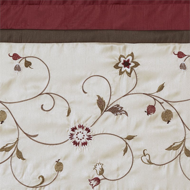 Madison Park Polyester Embroidered Window Valance with Lining in Red