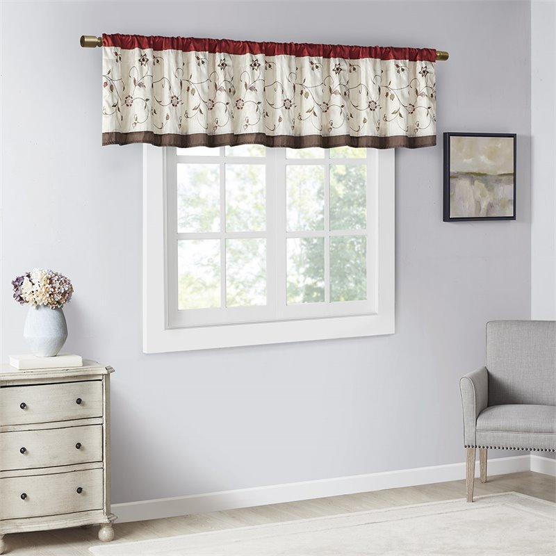 Madison Park Polyester Embroidered Window Valance with Lining in Red