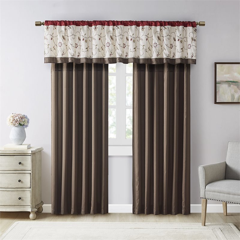 Madison Park Polyester Embroidered Window Valance with Lining in Red