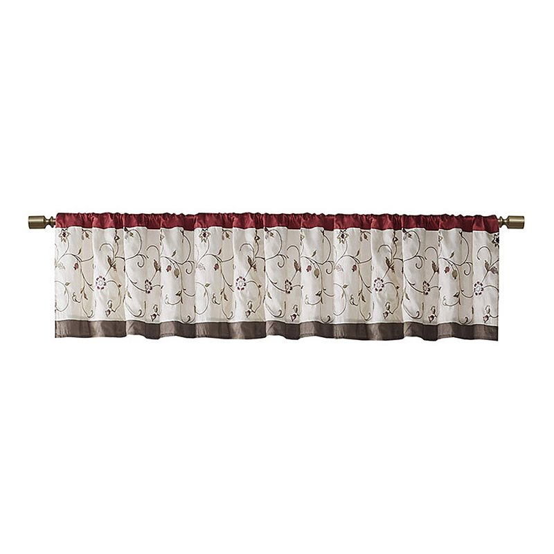 Madison Park Polyester Embroidered Window Valance with Lining in Red