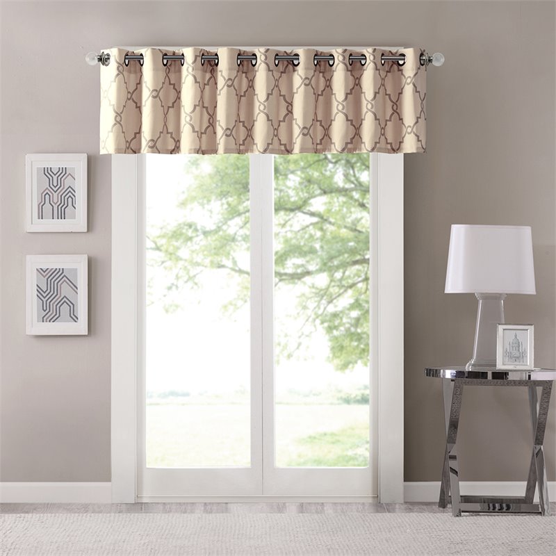 Madison Park Modern Polyester Cotton Rayon Fretwork Printed Valance in Beige