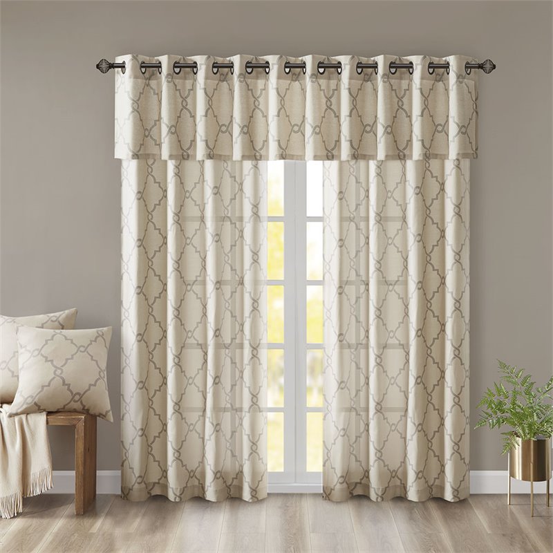 Madison Park Modern Polyester Cotton Rayon Fretwork Printed Valance in Beige