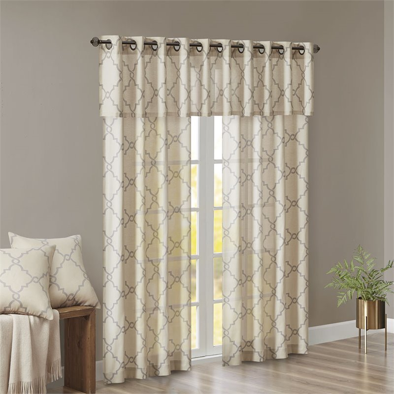 Madison Park Modern Polyester Cotton Rayon Fretwork Printed Valance in Beige