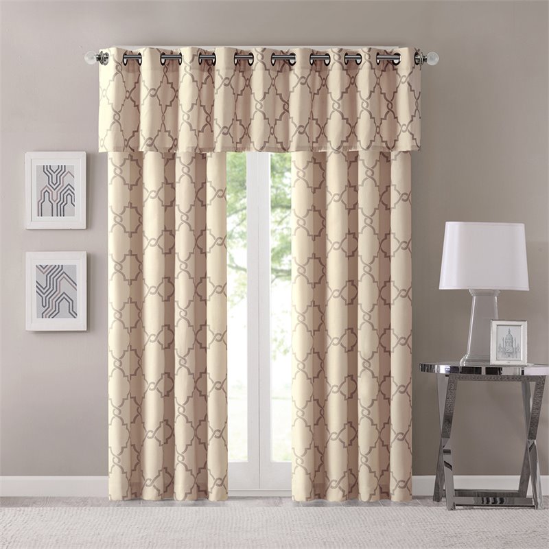 Madison Park Modern Polyester Cotton Rayon Fretwork Printed Valance in Beige