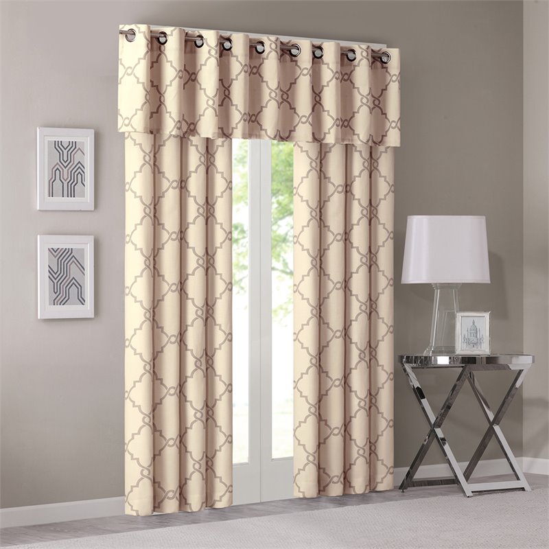 Madison Park Modern Polyester Cotton Rayon Fretwork Printed Valance in Beige