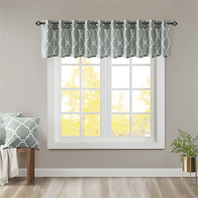 Madison Park Modern Polyester Cotton Rayon Fretwork Printed Valance in Seafoam