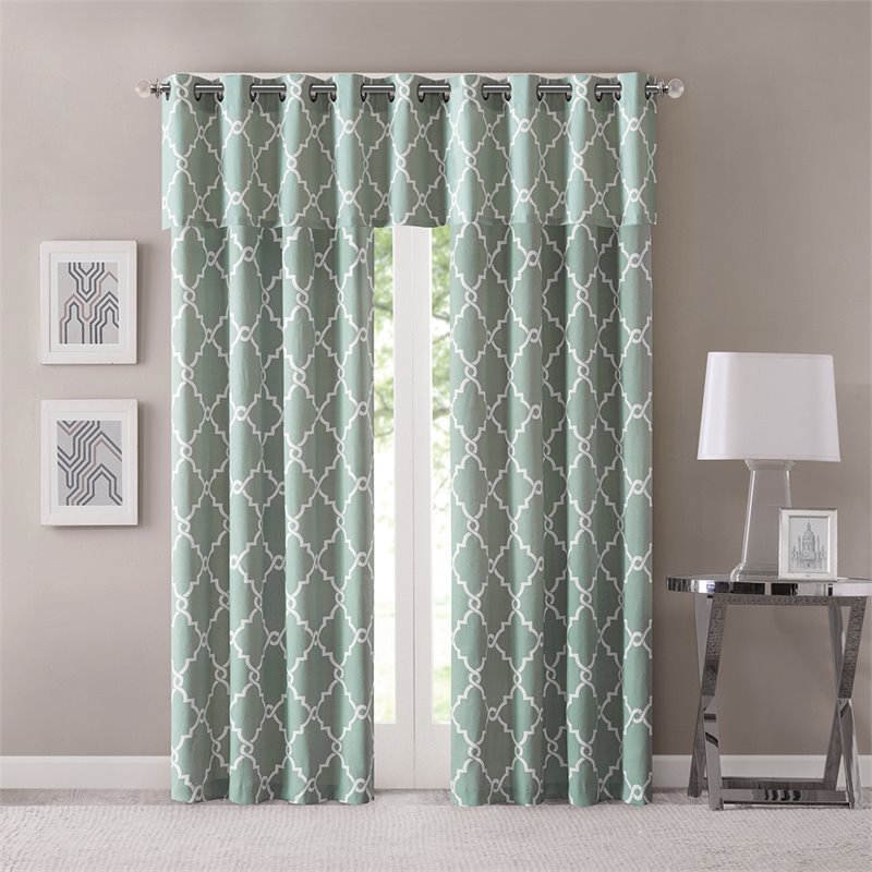 Madison Park Modern Polyester Cotton Rayon Fretwork Printed Valance in Seafoam