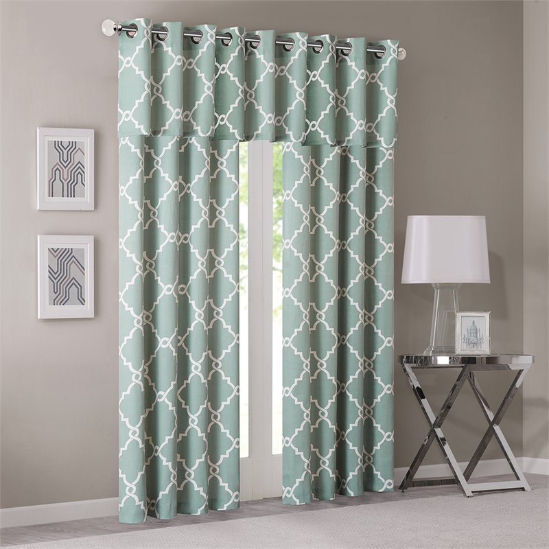 Madison Park Modern Polyester Cotton Rayon Fretwork Printed Valance in Seafoam