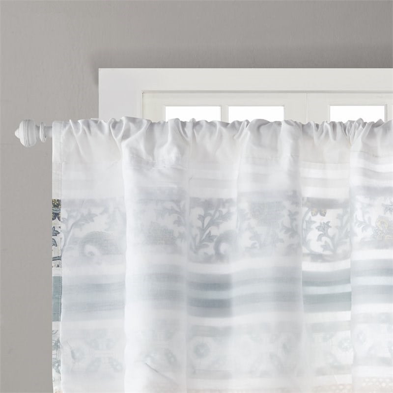 Madison Park Cotton Printed and Pieced Rod Pocket Valance in Blue