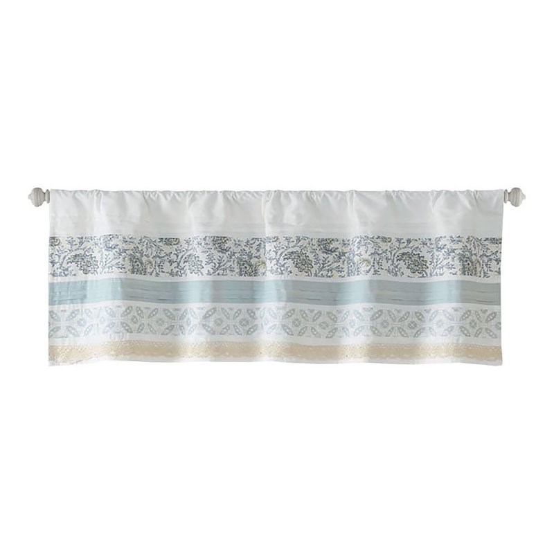 Madison Park Cotton Printed and Pieced Rod Pocket Valance in Blue