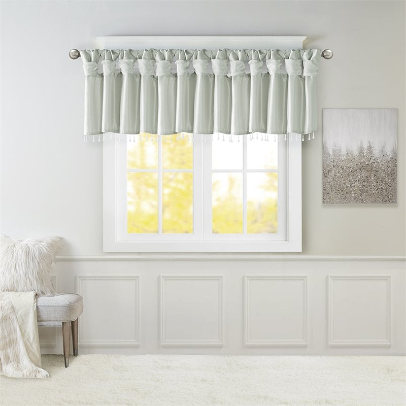 Madison Park Transitional Lightweight Faux Silk Valance with Beads in Dusty Aqua