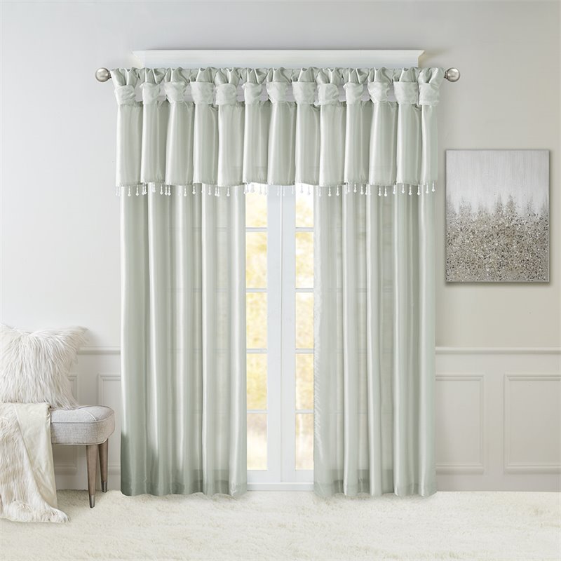 Madison Park Transitional Lightweight Faux Silk Valance with Beads in Dusty Aqua