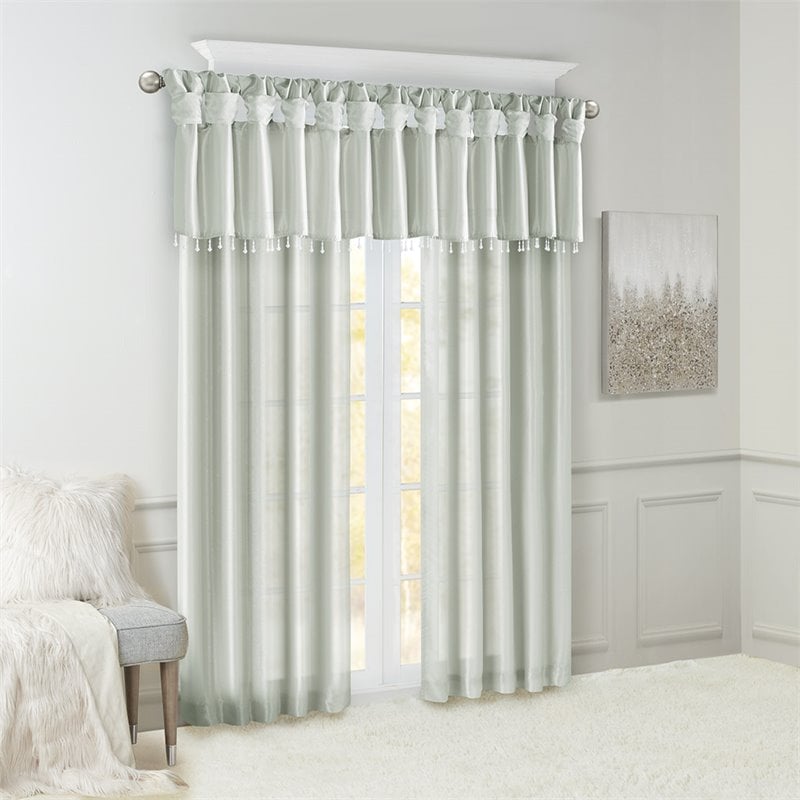 Madison Park Transitional Lightweight Faux Silk Valance with Beads in Dusty Aqua