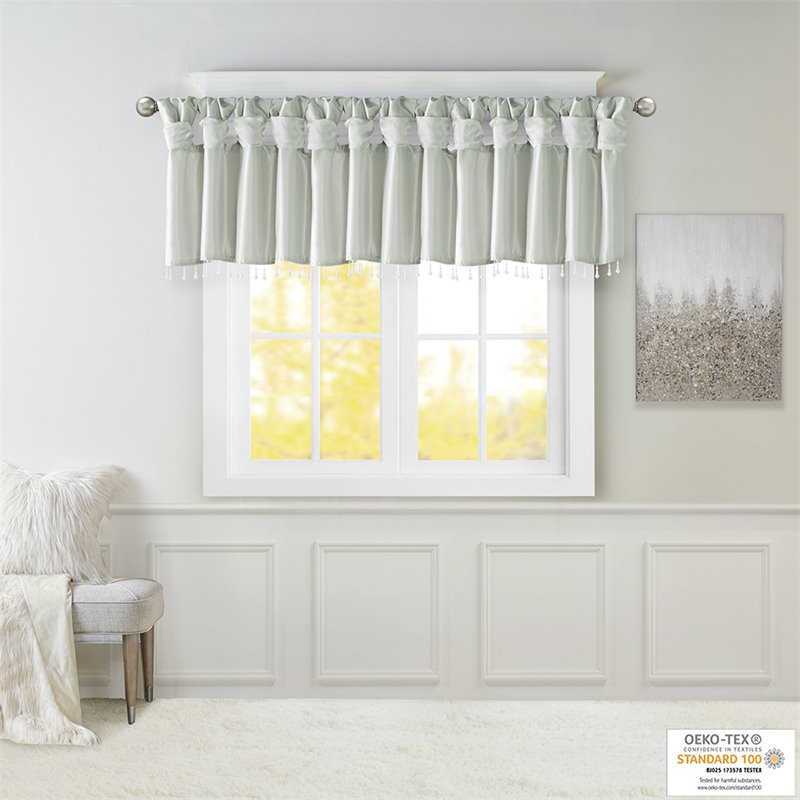 Madison Park Transitional Lightweight Faux Silk Valance with Beads in Dusty Aqua