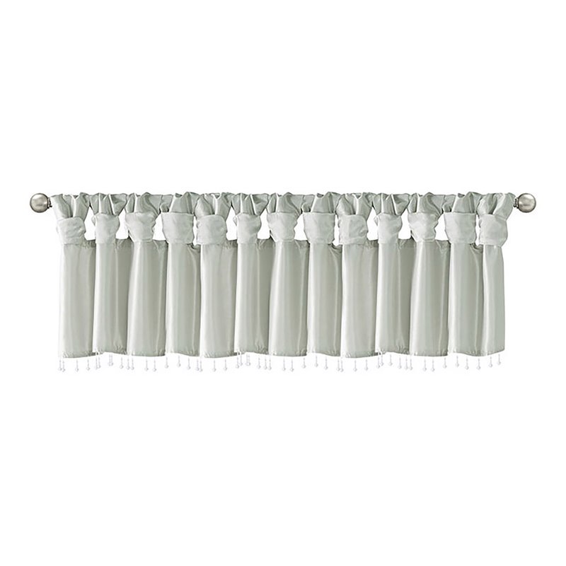 Madison Park Transitional Lightweight Faux Silk Valance with Beads in Dusty Aqua
